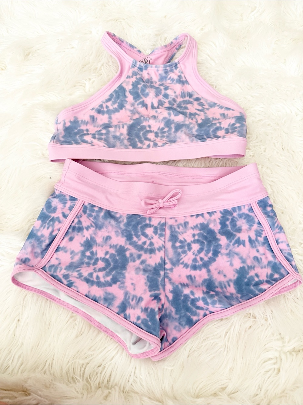 Athleta Pink and Blue Tie-Dye Girls Swim Bikini Set